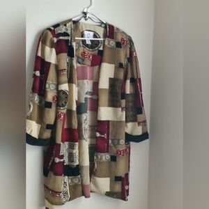 Studio C Blazer Women 20 Red and Tan Patchwork Artsy Art Academia Office Quirky